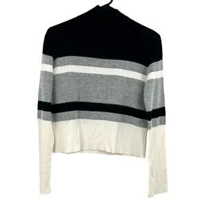 Theory Size Small Pullover Crop Sweater Turtleneck Silk Alpaca Blend‎ Black Gray